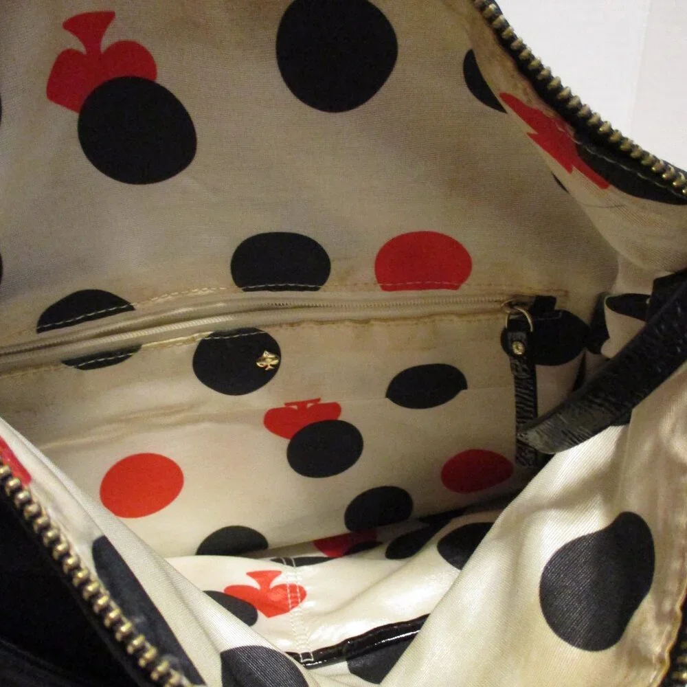 Kate Spade Bag Woman Medium Black Cream Red Top Zip Pockets Shoulder Hand Bag